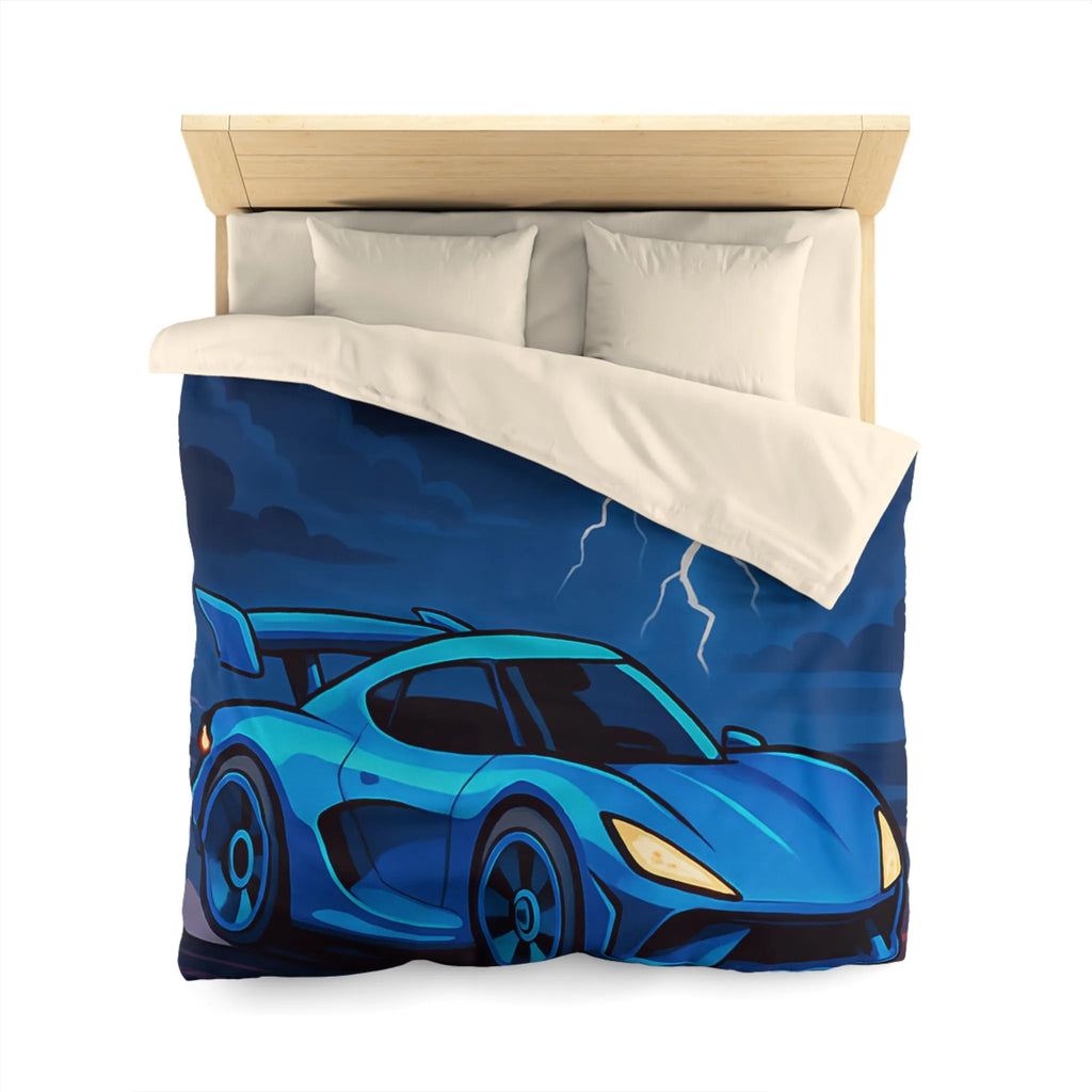 Housse de couette bleue supercar avec éclair ciel dramatique pour chambre moderne