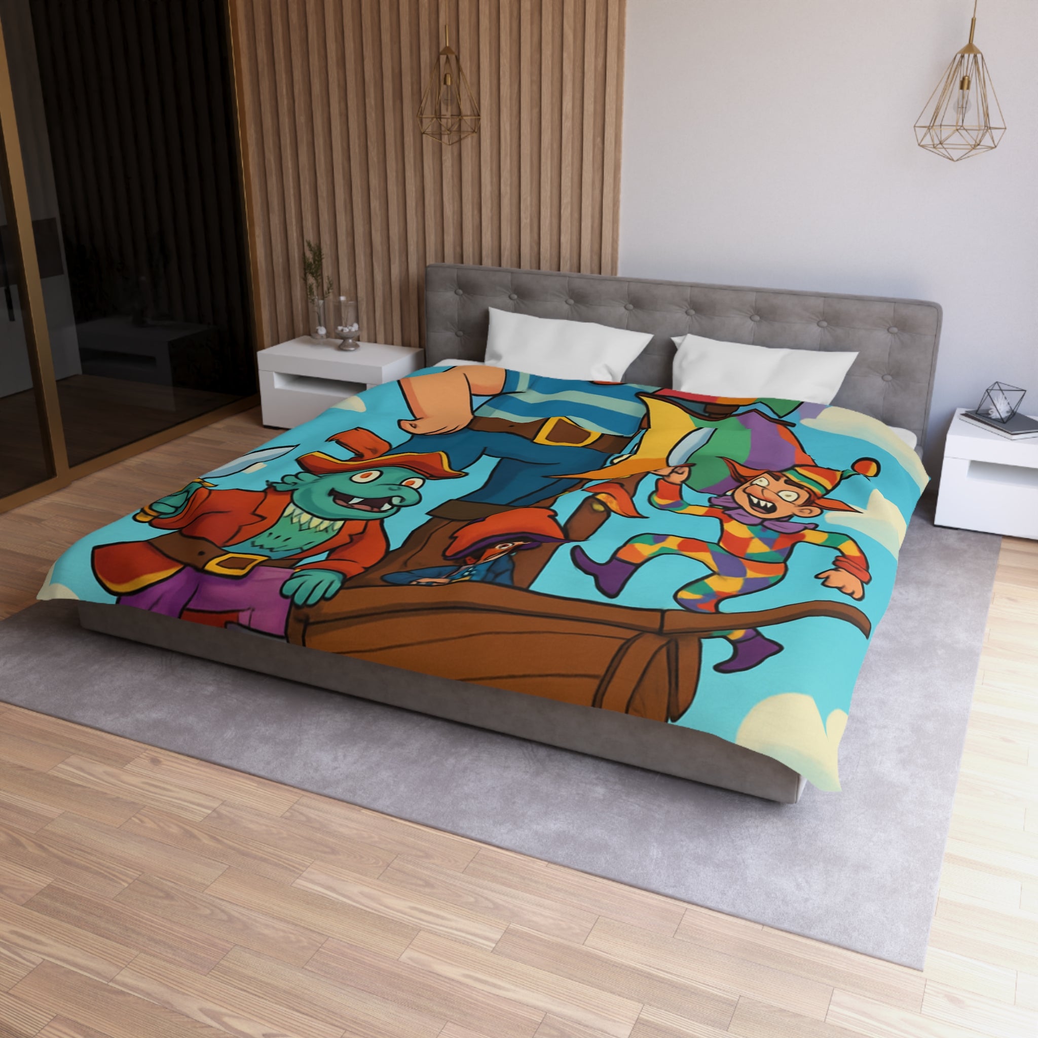 Housse de couette pirate joyeux arc-en-ciel colorée avec bateau pour enfant chambre