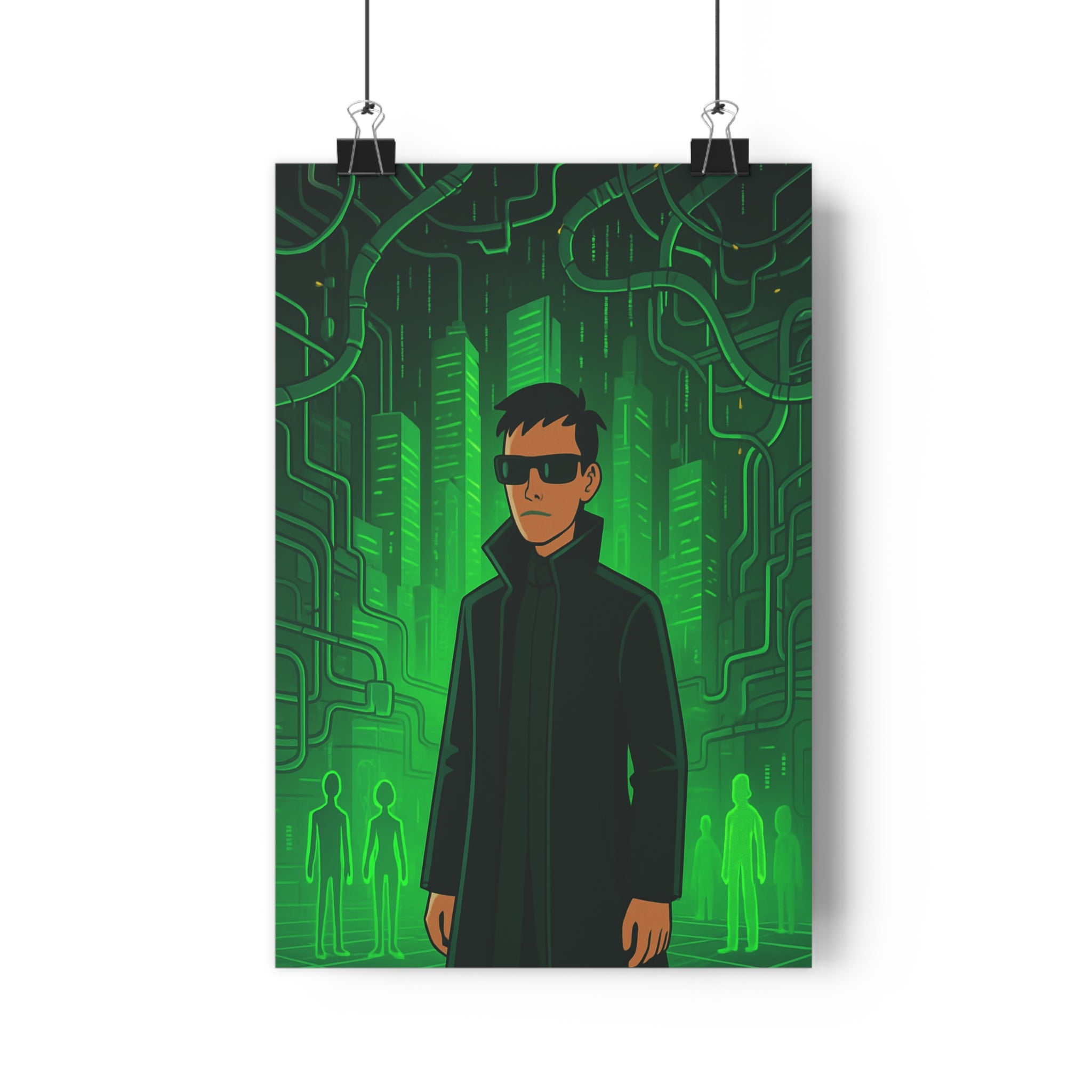 Poster décoratif cyberpunk vert futuriste animé aventure bureau chambre moderne numérique silhouette personnage tendance