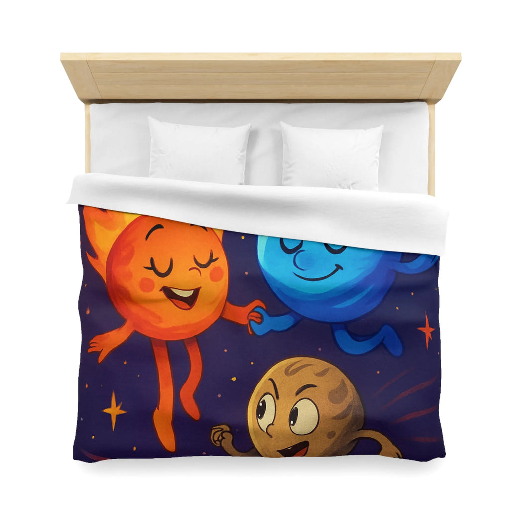 Housse de couette colorée avec illustrations planétaires amusantes et étoiles filantes vibrantes