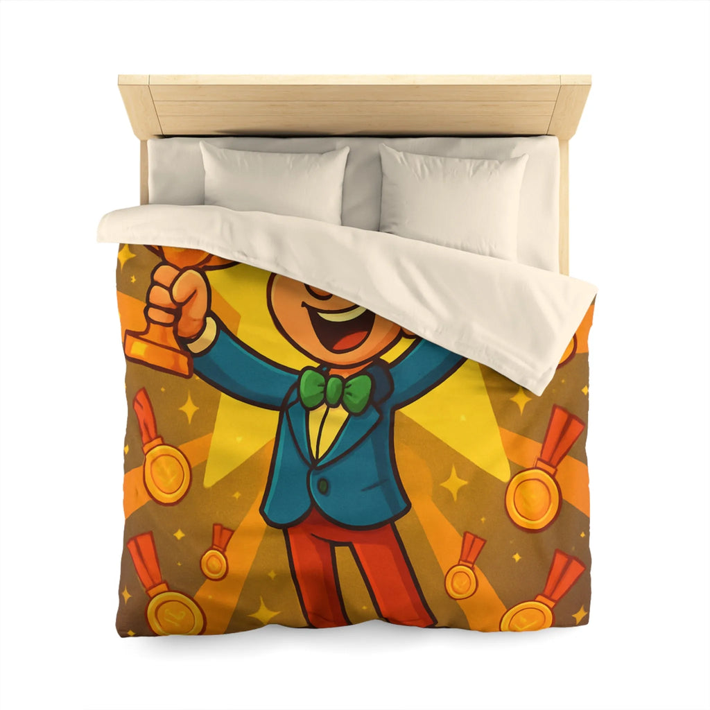 Housse de Couette Enfant avec Illustration Jeune Champion Débordant de Joie et Médailles