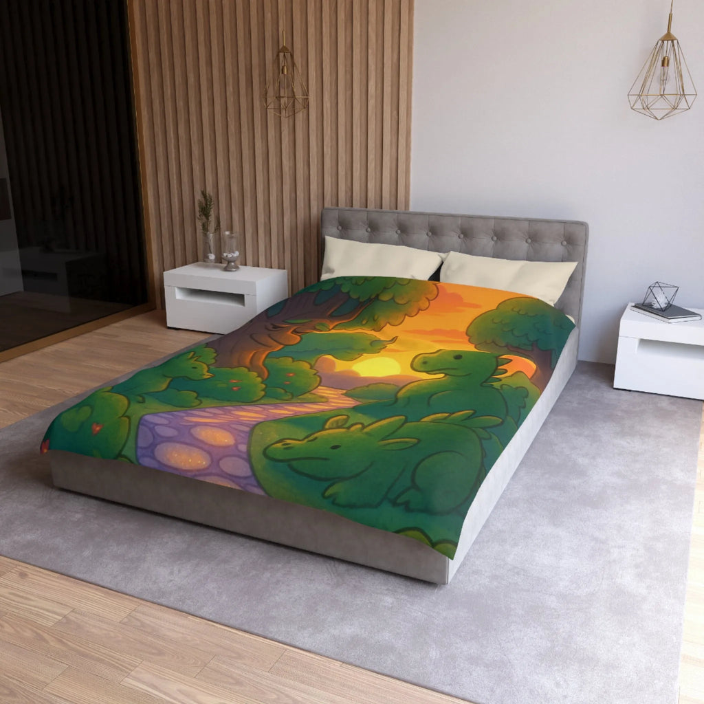 Housse de Couette Enchantée avec Dinosaure au Coucher du Soleil pour Chambre Enfant
