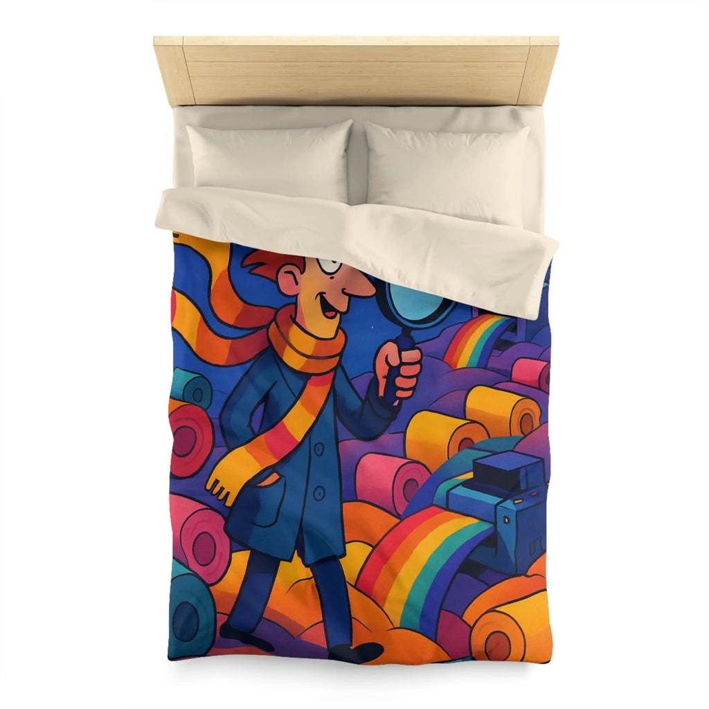 Explorez les couleurs et mystères sur housse de couette lumineuse avec détective fantaisiste