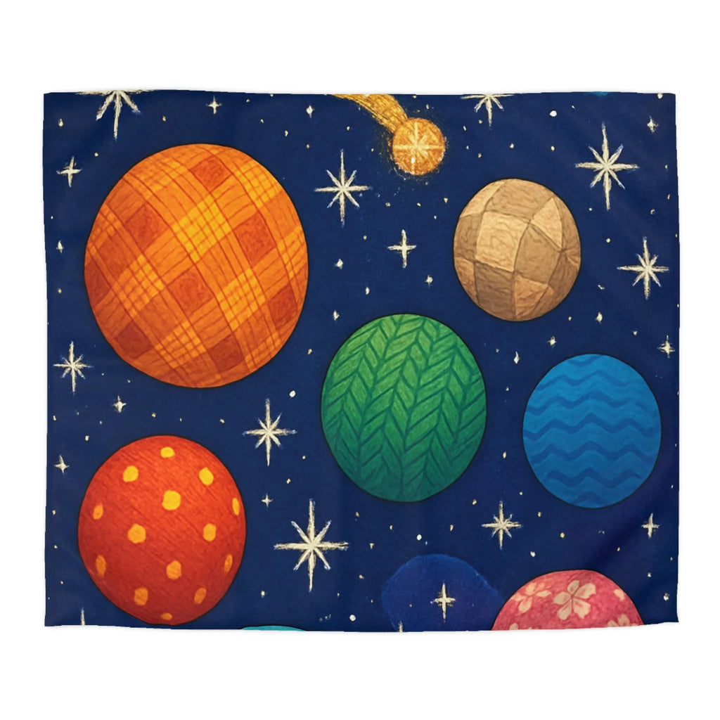 Housse de couette colorée avec planètes texturées, étoiles brillantes et nébuleuse mystique