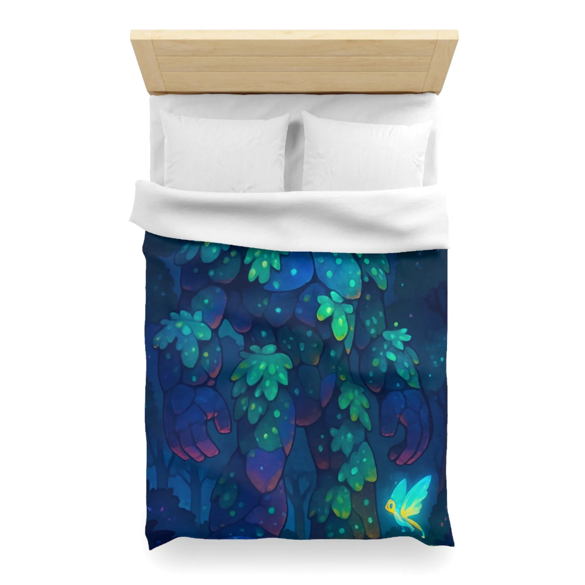 Housse de Couette Féérique avec Golem Lumineux et Fées dans la Forêt Nocturne
