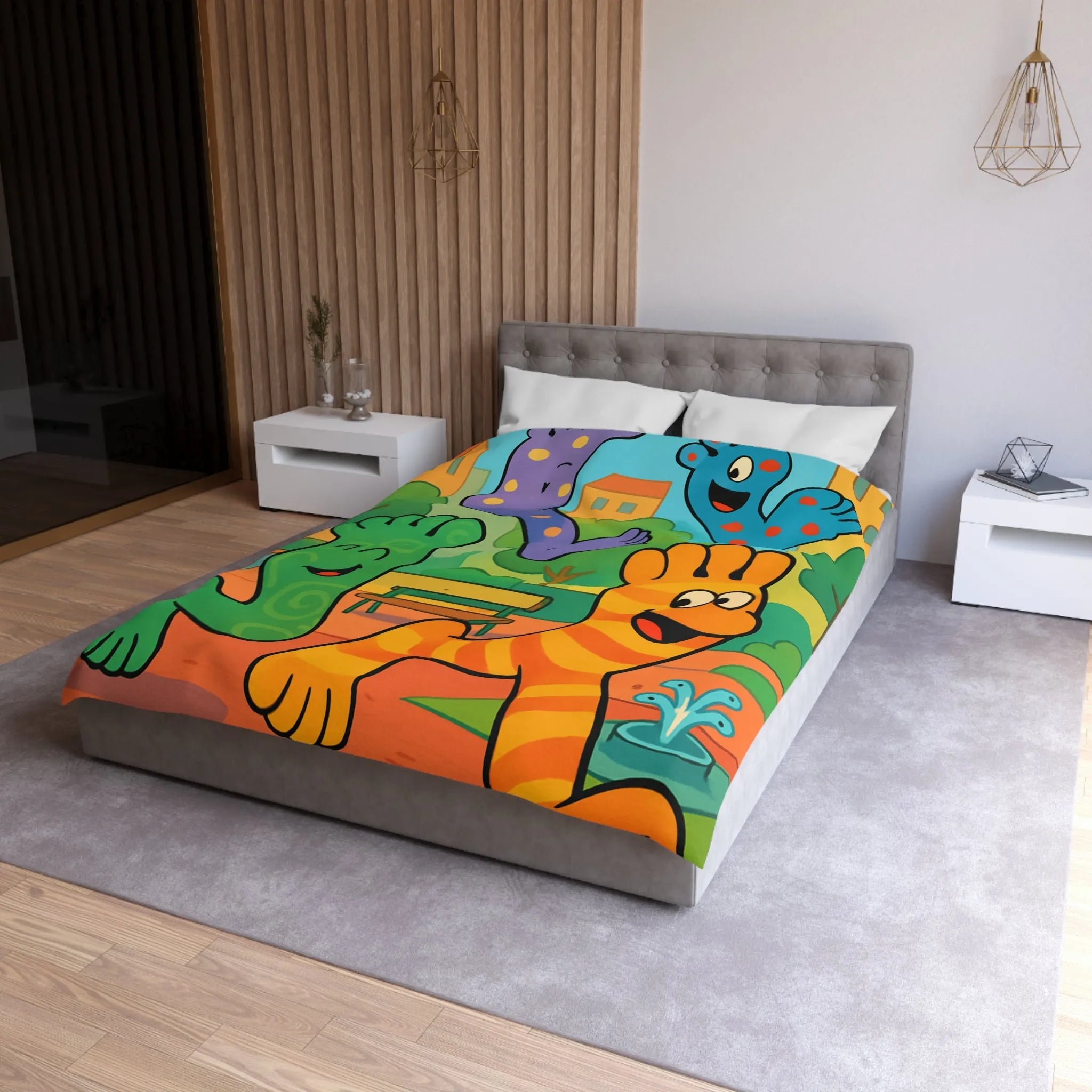 Housse de couette ludique avec motifs pieds colorés dans un parc joyeux urbain