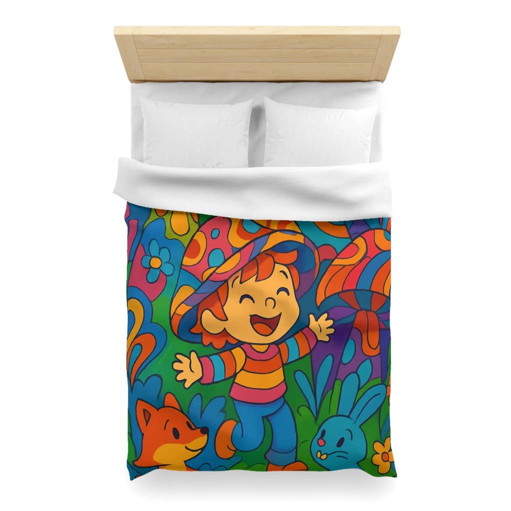 Housse de couette enfant joyeuse avec animaux en forêt style rétro arc-en-ciel