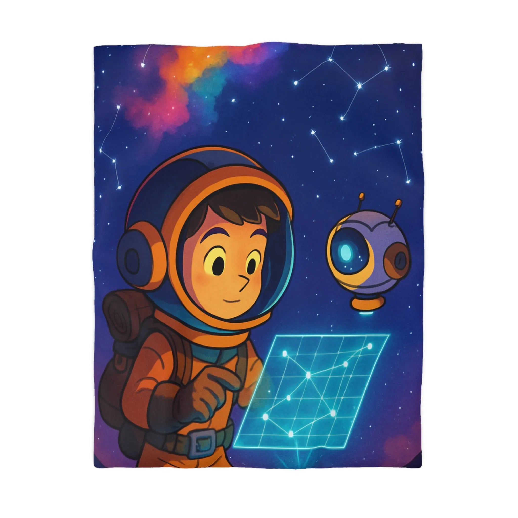 Housse de Couette Enfantine Astronaute et Robot Explorent le Ciel Étoilé Fantastique