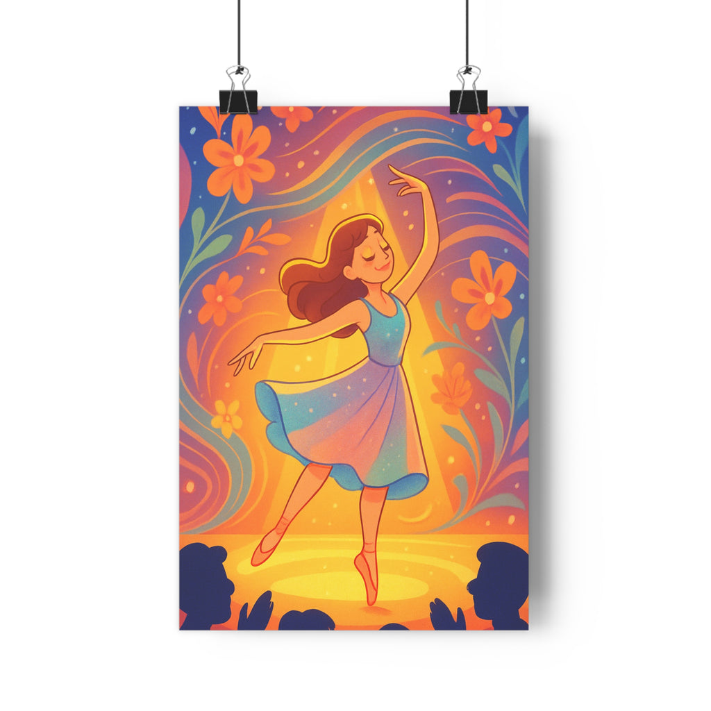 Poster décoratif danseuse gracieuse bleu pastel fleurs orange joyeux artistique salon chambre 30x46 cm