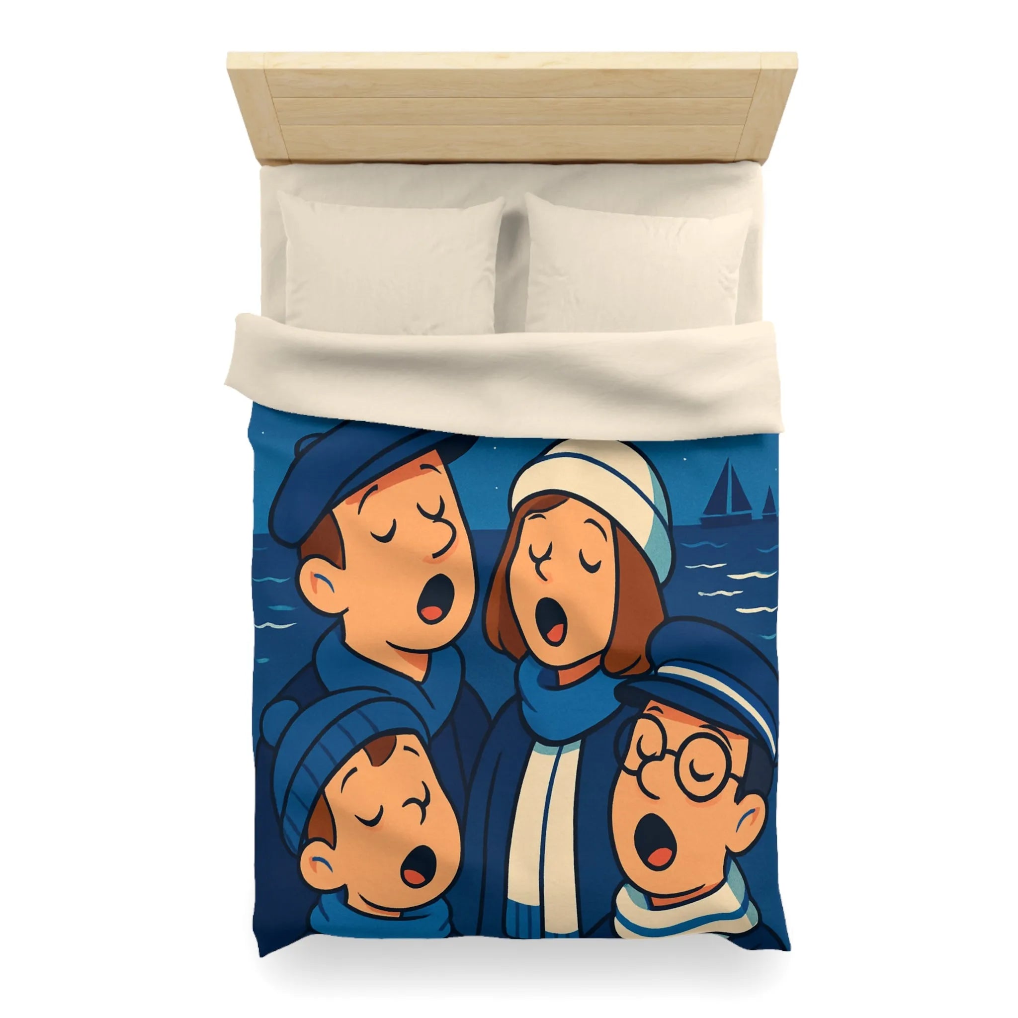 Housse de couette avec illustration nautique vintage de chanteurs sous un ciel étoilé