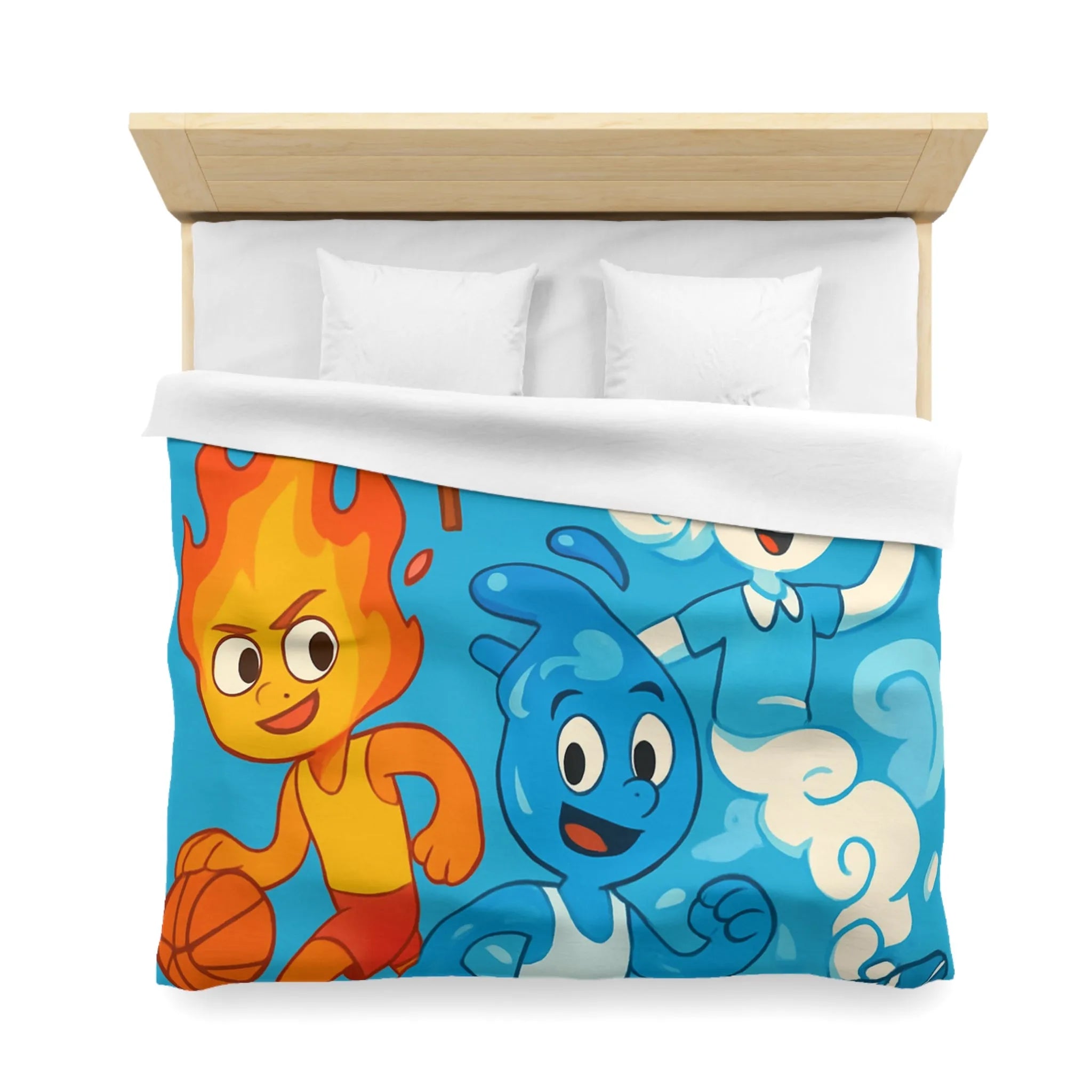 Housse de couette colorée avec motifs d’éléments sportifs et symbole de paix