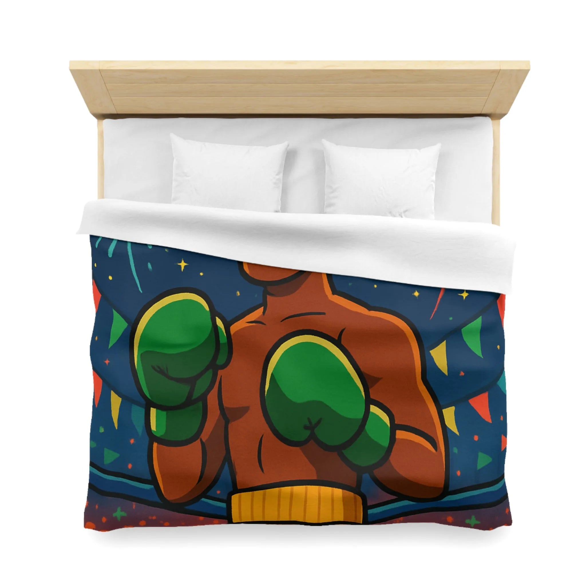 Housse de couette colorée avec boxeur et feux d'artifice pour chambre moderne et vibrante