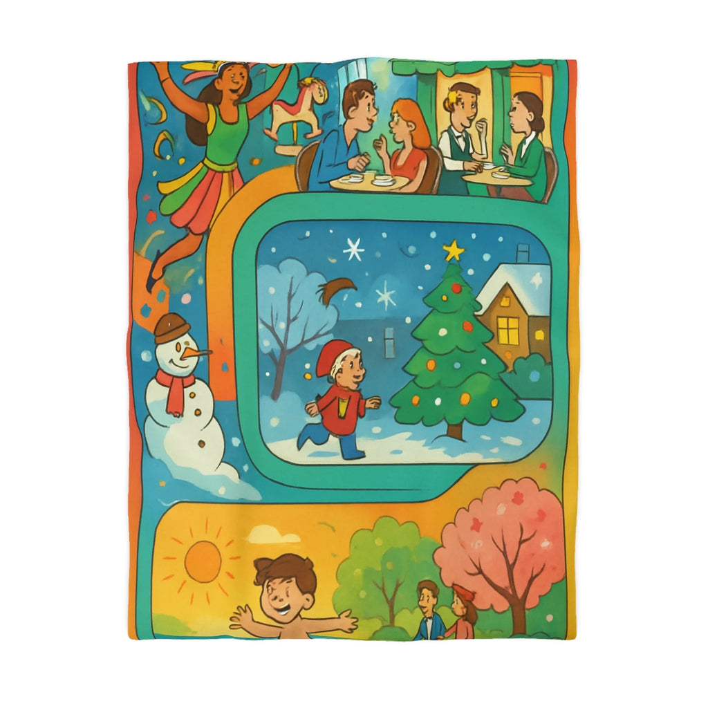 Housse de couette colorée illustrant quatre saisons et festivités pour enfants