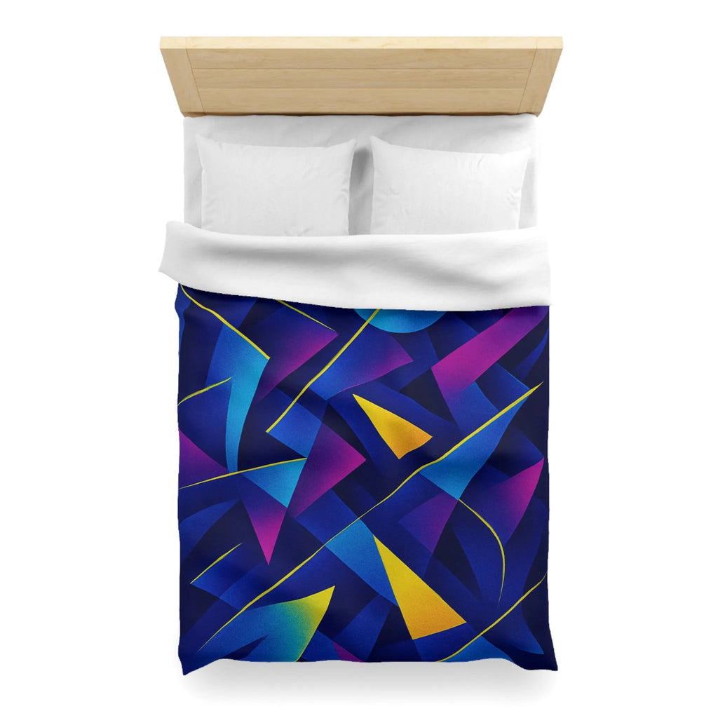 Housse De Couette Bleu Sombre Géométrique Avec Touches Jaunes Et Violettes Vibrantes