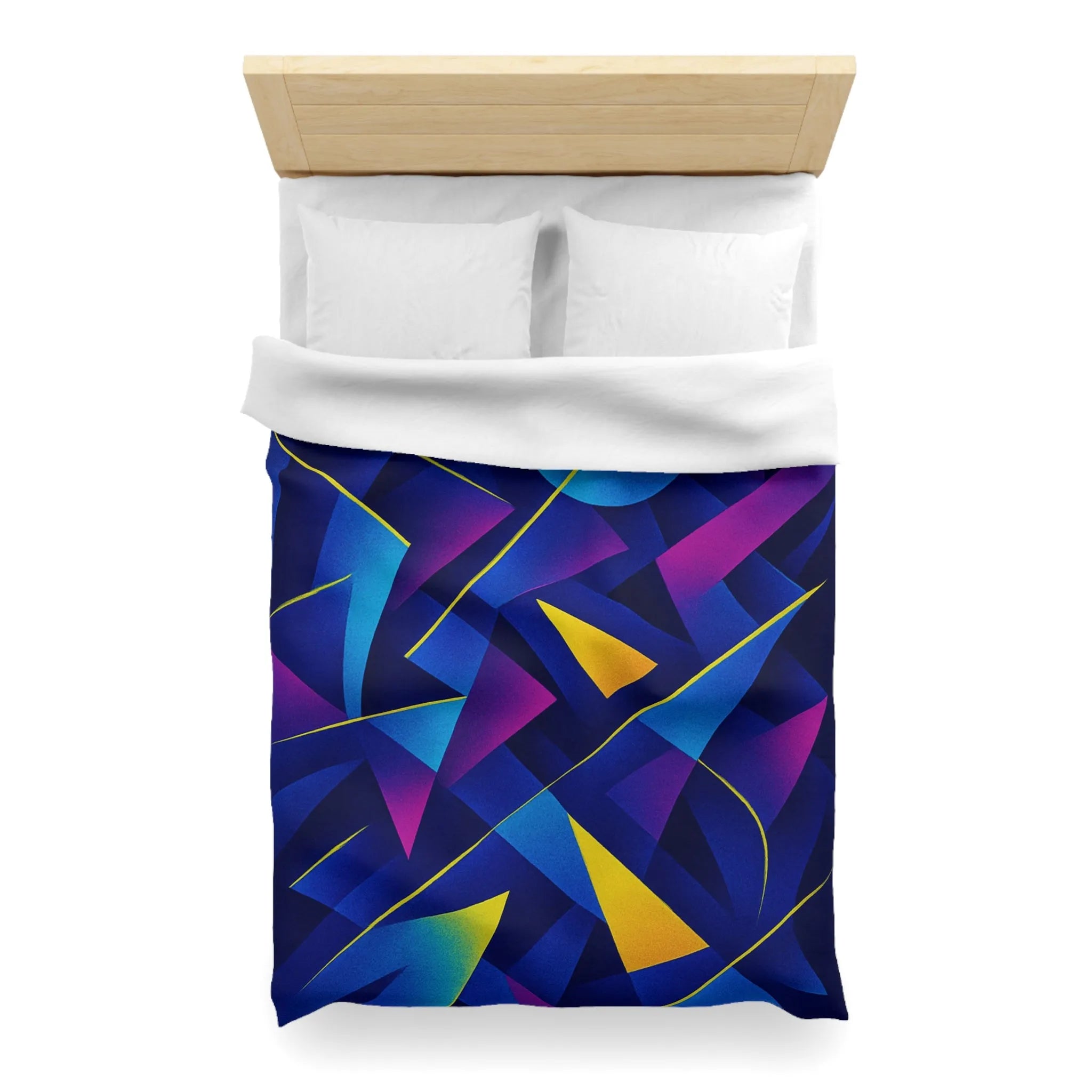 Housse De Couette Bleu Sombre Géométrique Avec Touches Jaunes Et Violettes Vibrantes