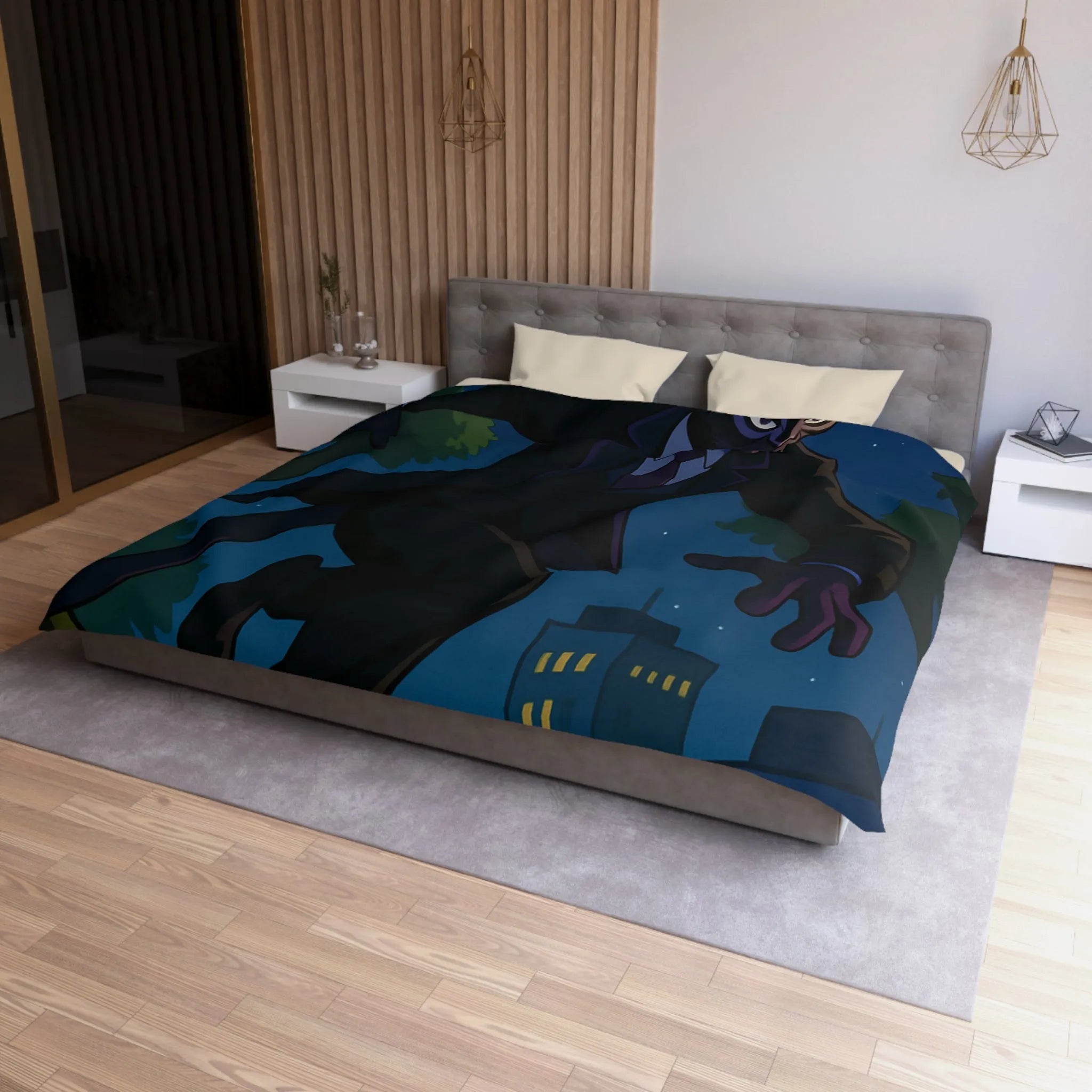 Housse De Couette Chat Masqué Élégant En Ville La Nuit Urbain Mystérieux