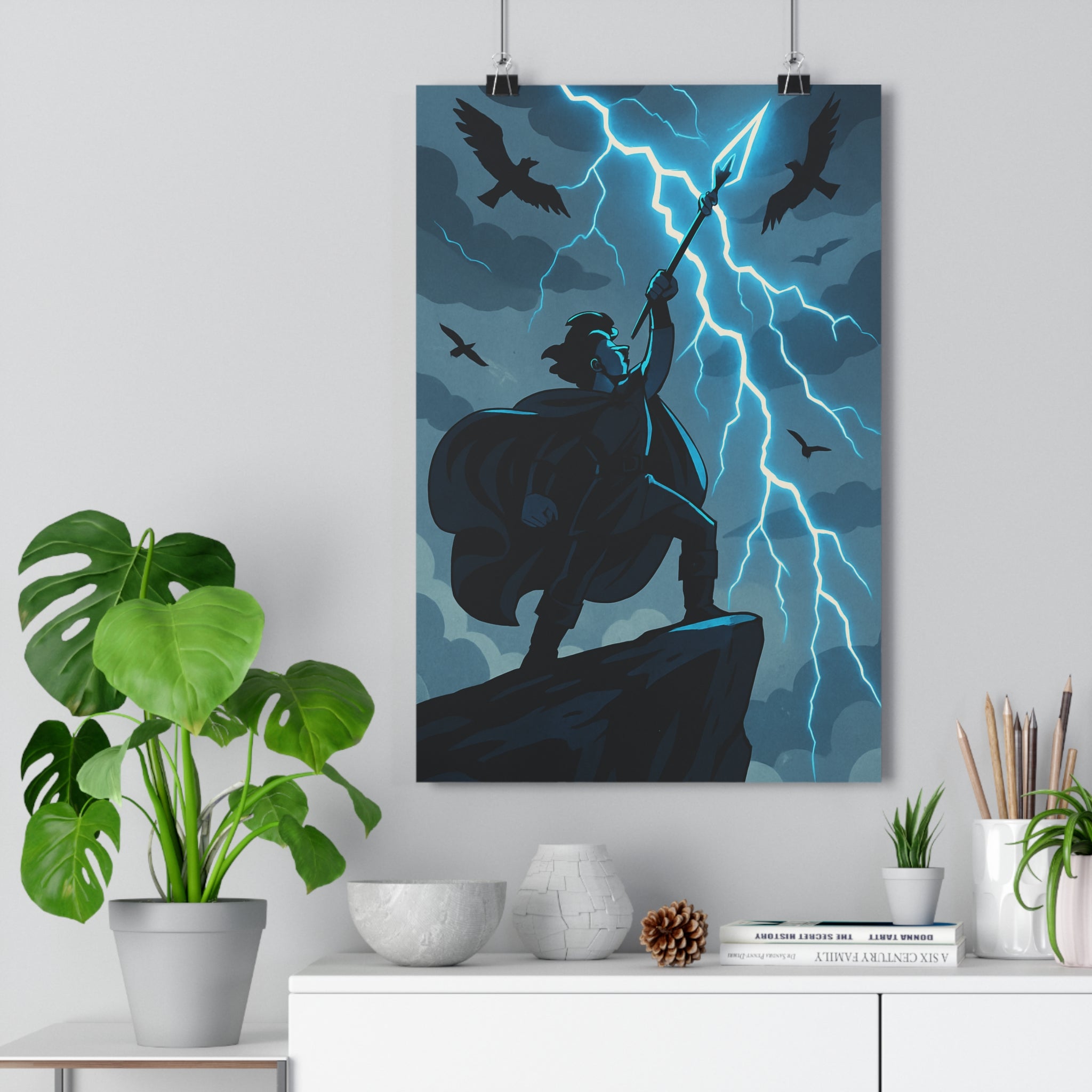 Poster décoratif anime dramatique bleu noir salon chambre épique orageux ambiance intense 30x46 cm