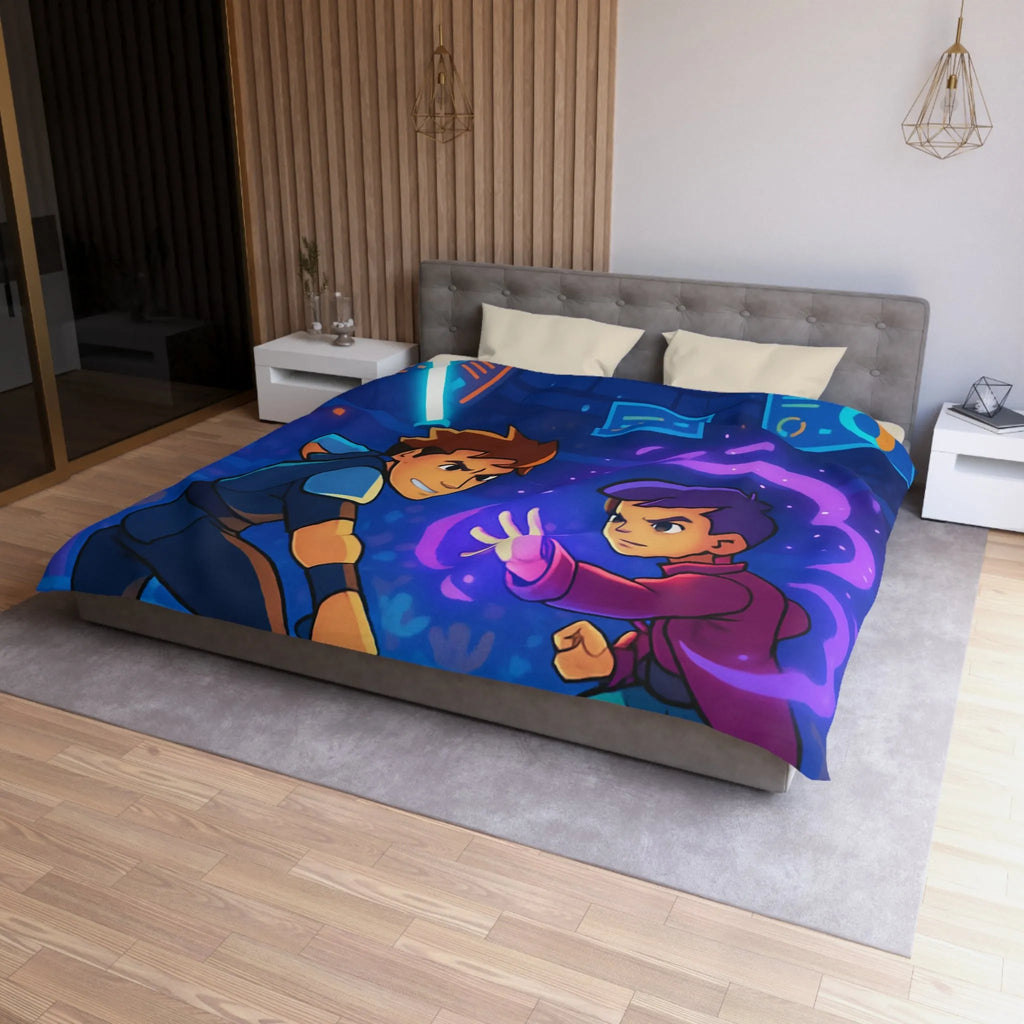 Housse de Couette Enfant Design Combat Futuriste avec Épées Laser et Pouvoirs Magiques