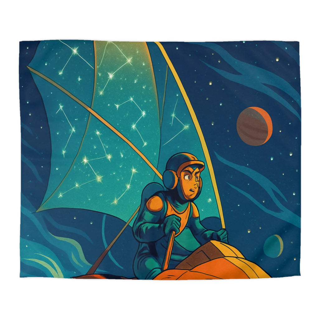 Housse de couette enfant avec cosmonaute naviguant sous la voile céleste étoilée