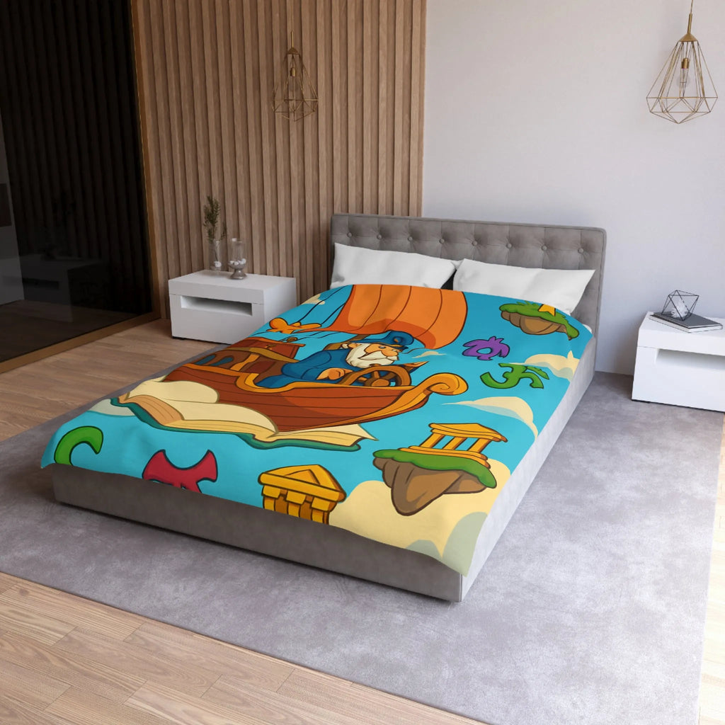 Housse de Couette Aventure Marin : Bateau Volant, Symboles Mystiques, Îles Flottantes