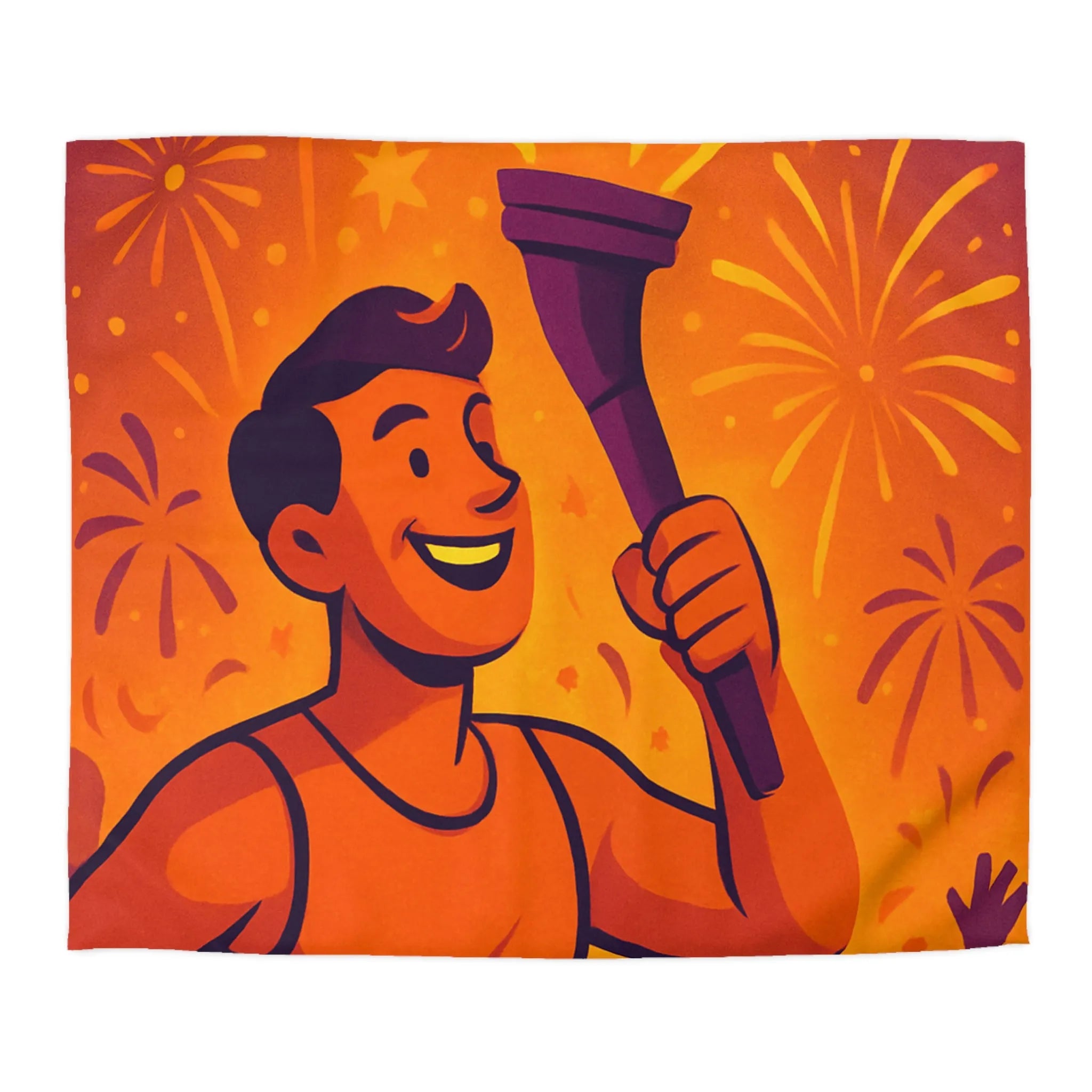 Housse de couette : Athlète olympique portant flambeau avec feux d'artifice lumineux