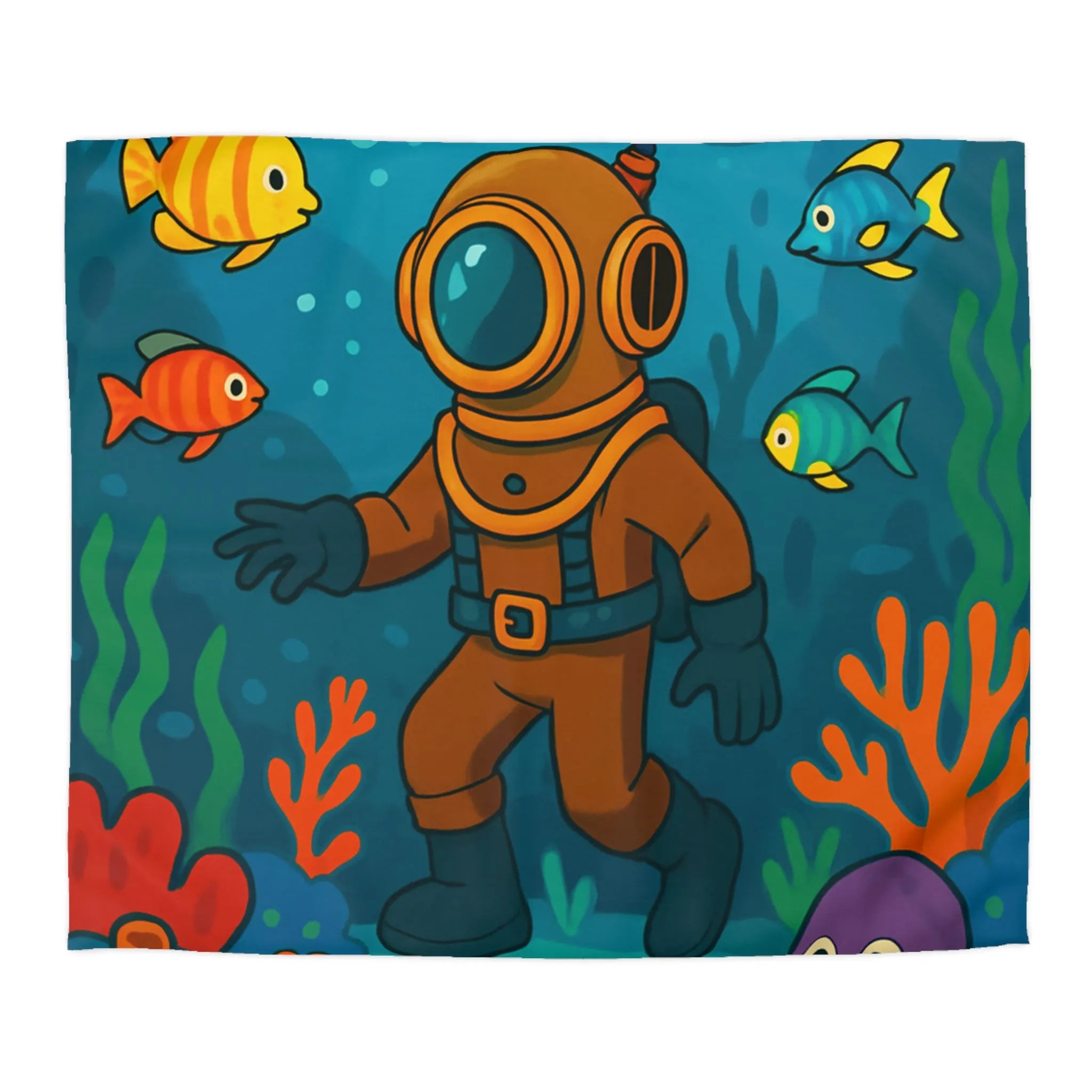 Housse de Couette avec Plongée Vintage Charmante et Animaux Marins Colorés pour Enfants