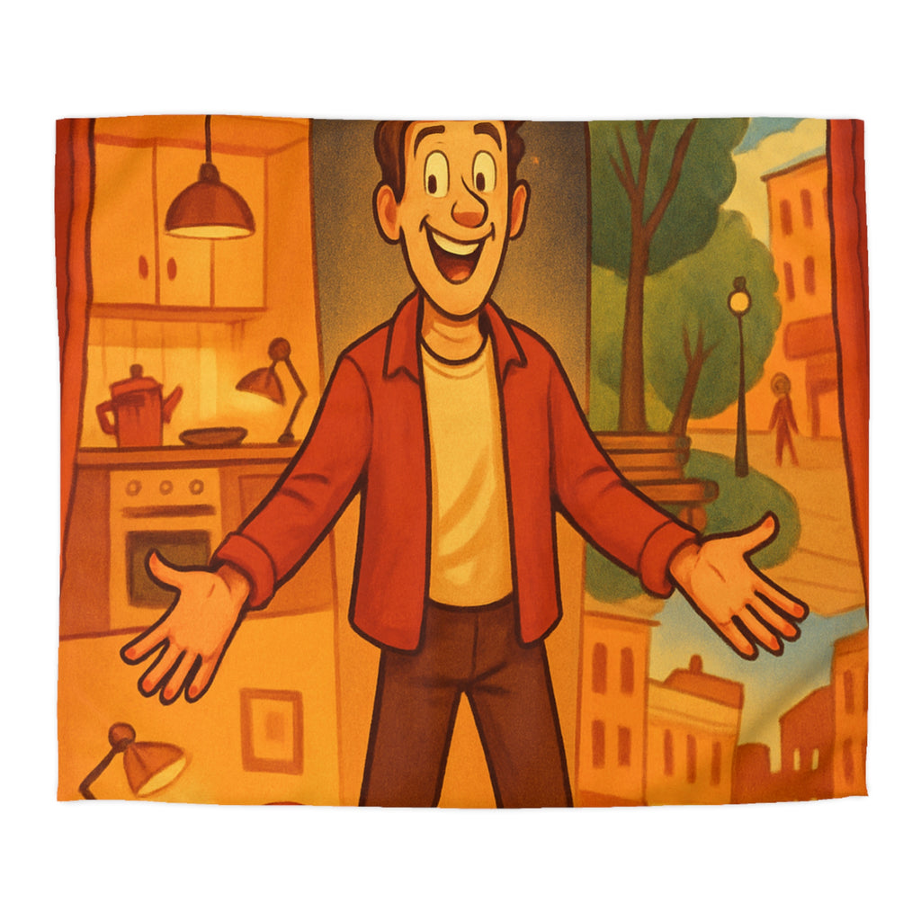 Housse de Couette Théâtrale avec Scène d'Intérieur et Extérieur Ville Colorée