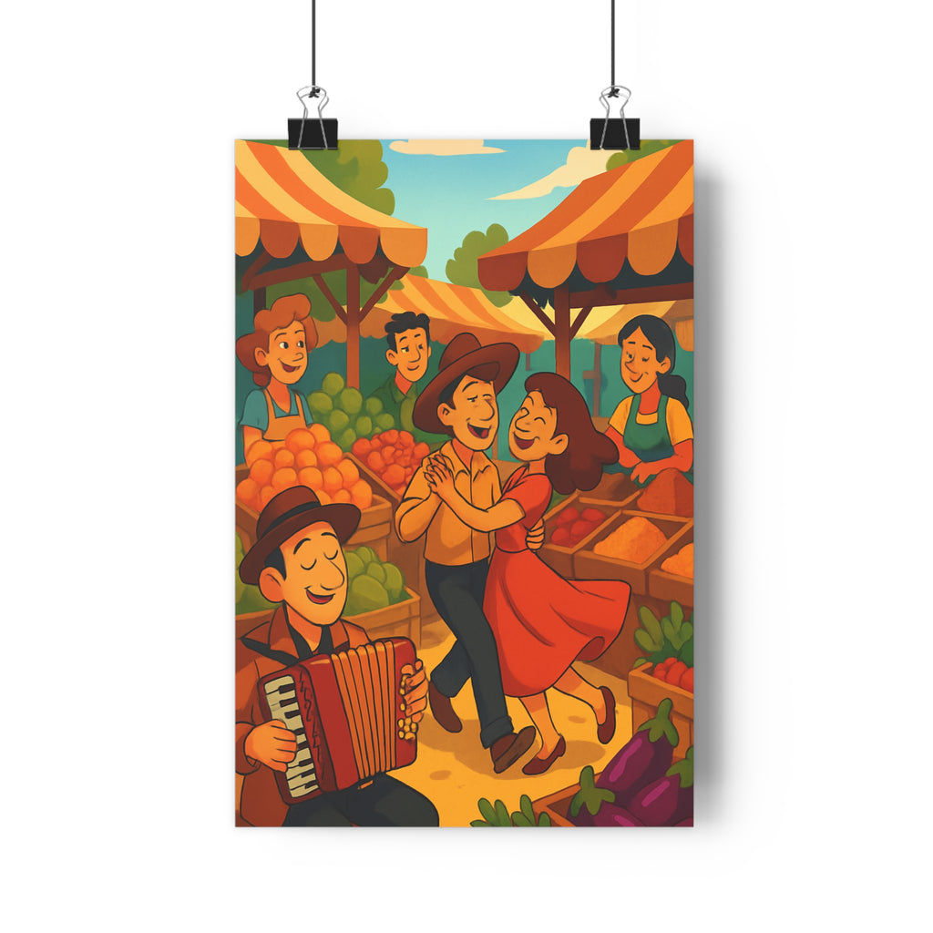 Poster décoratif coloré marché animé joyeux cartoon fruits légumes chambre salon vibrant artistique qualité