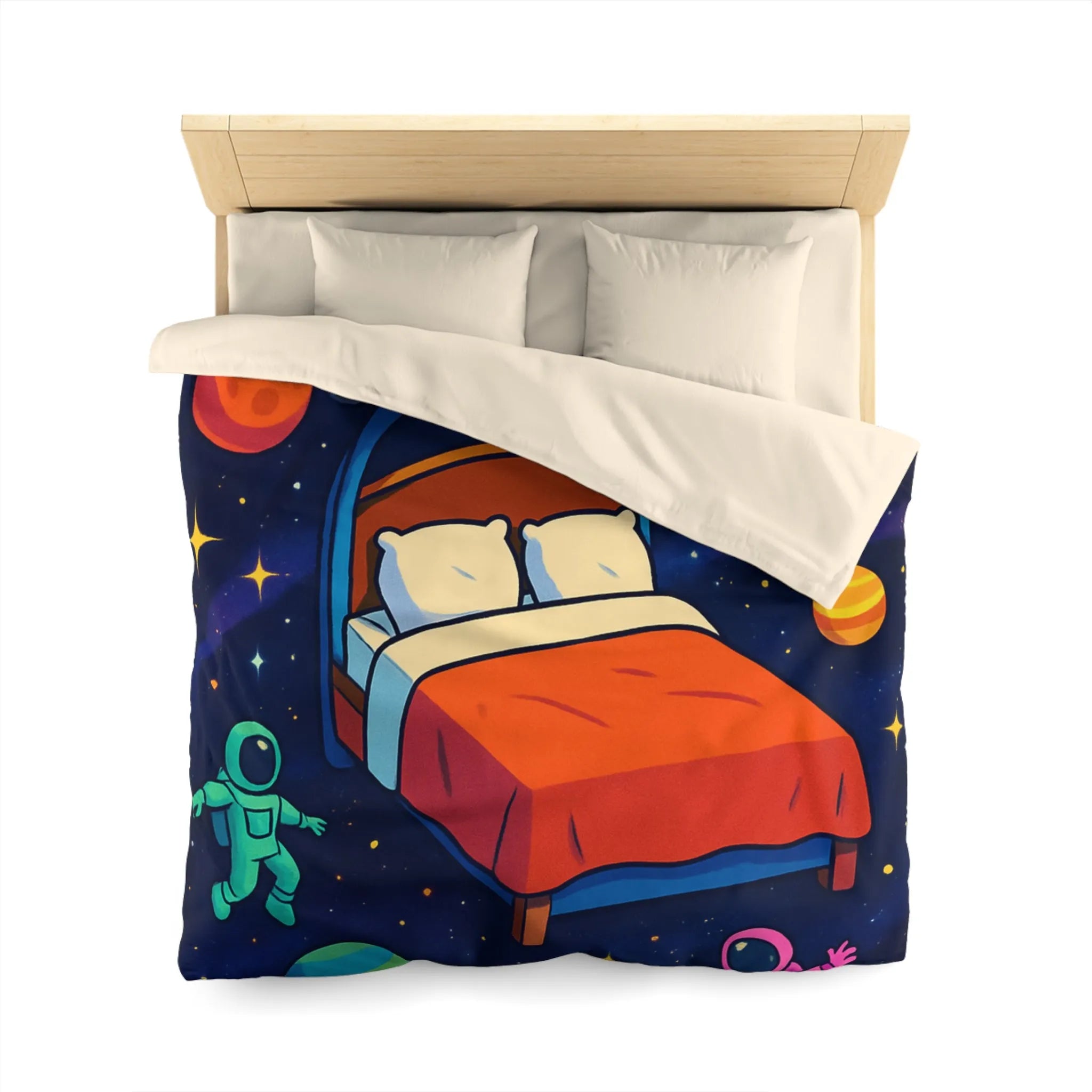 Housse de couette galaxies vibrantes avec astronautes flottants et planètes colorées pour enfants