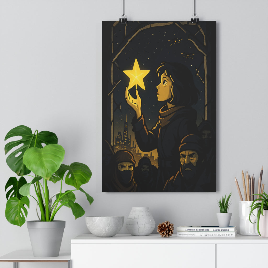 Poster décoratif cyberpunk lumineux jaune sombre mystique urbain étoilé chambre salon design créatif moderne