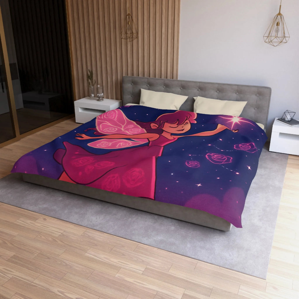 Enchanting Fairy with Wings and Glowing Roses under a Starry Night Sky