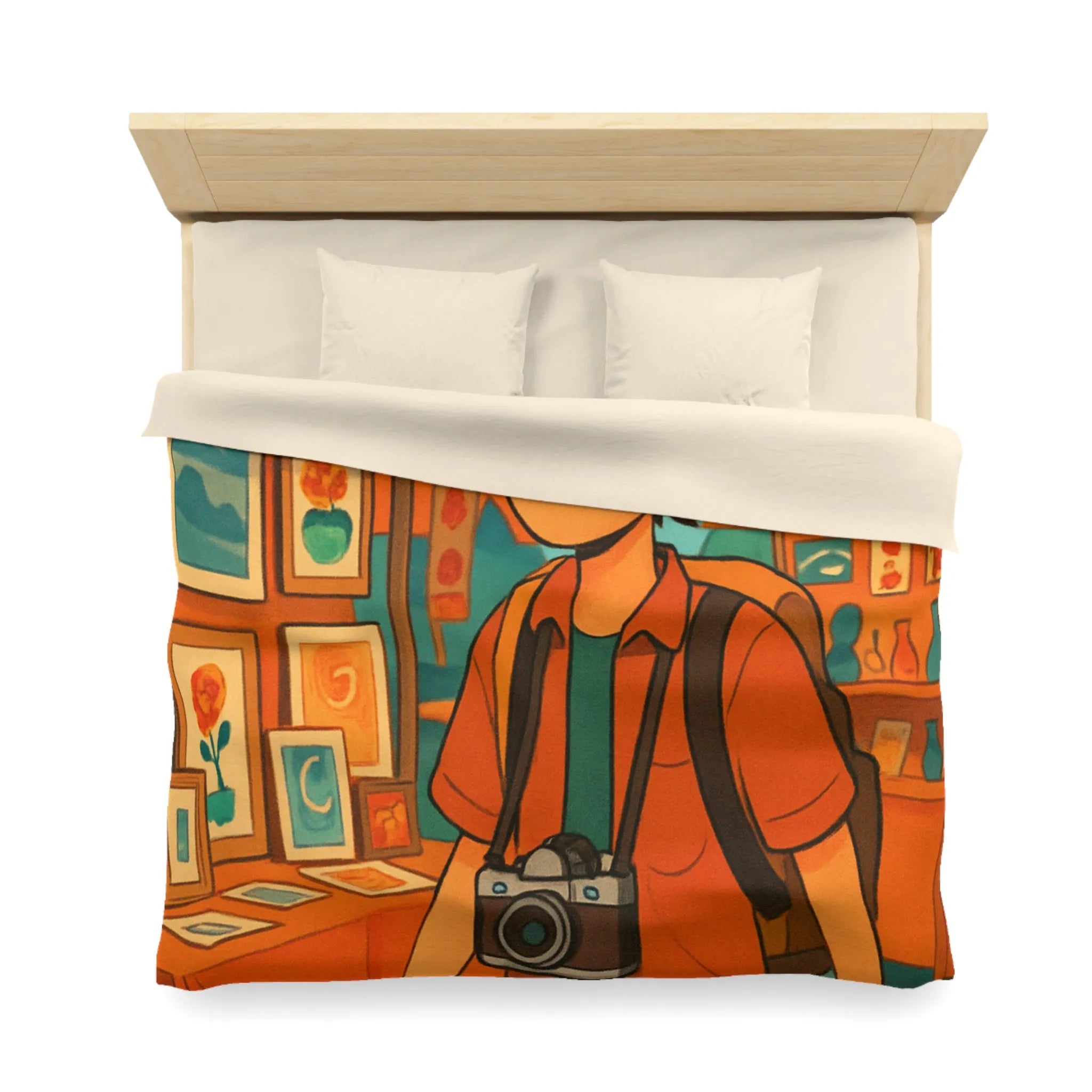 Housse de couette animée avec jeune explorateur et marché aux lanternes colorées