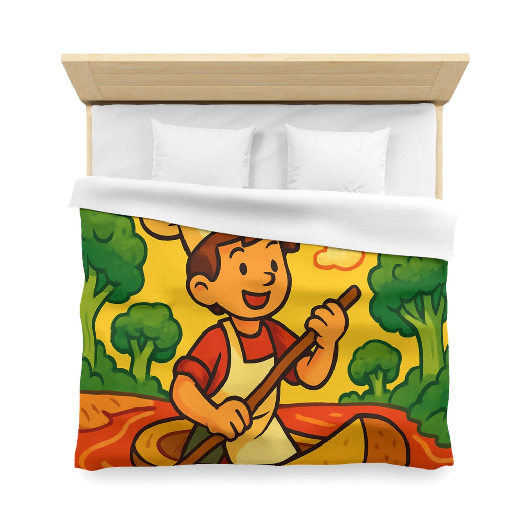 Housse de Couette Chef Enfant Naviguant en Barque sur Rivière Orange Ludique et Colorée