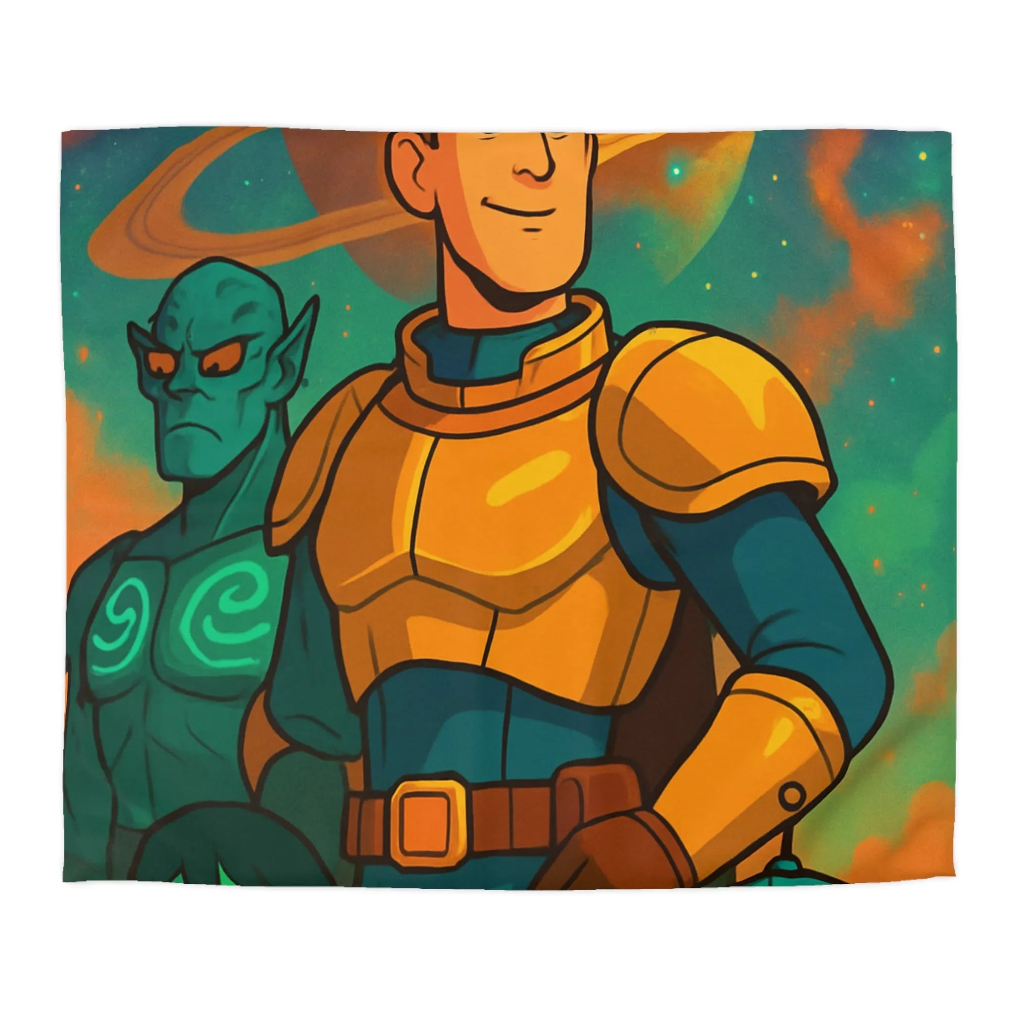 Housse de Couette Design Futuriste avec Héros de l'Espace et Planète Saturne