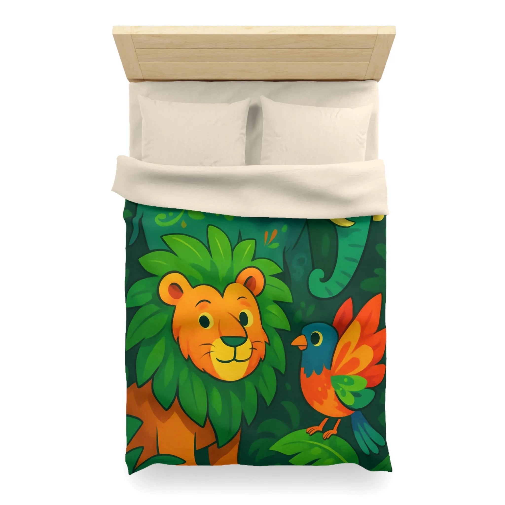Housse de couette jungle colorée avec éléphant lion et oiseau tropical pour enfants