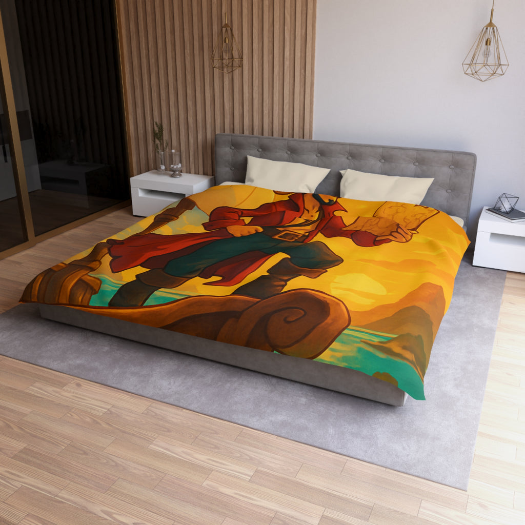 Housse de Couette Pirate Aventurier sur Bateau en Mer au Coucher du Soleil