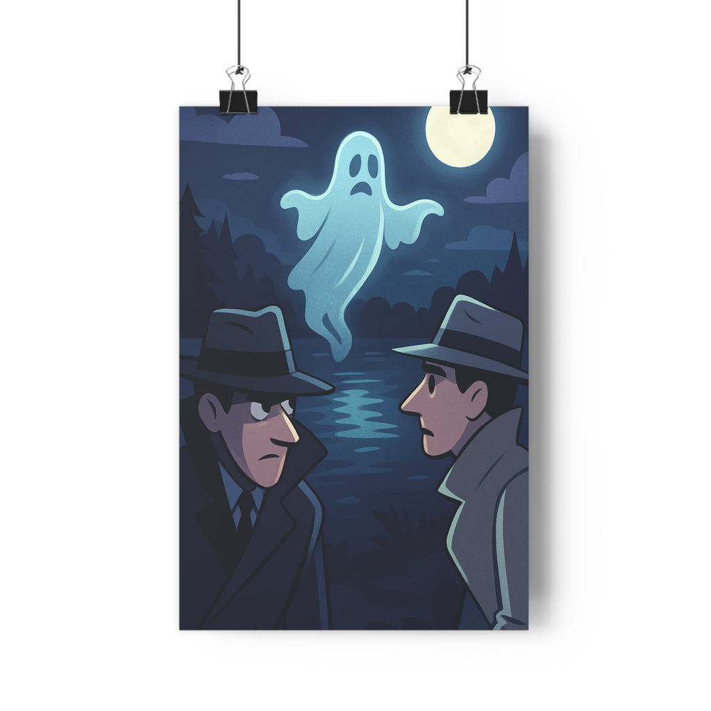 Poster décoratif bleu gris cartoon mystique chambre salon ambiance suspense sciencefiction personnages trenchcoats qualité