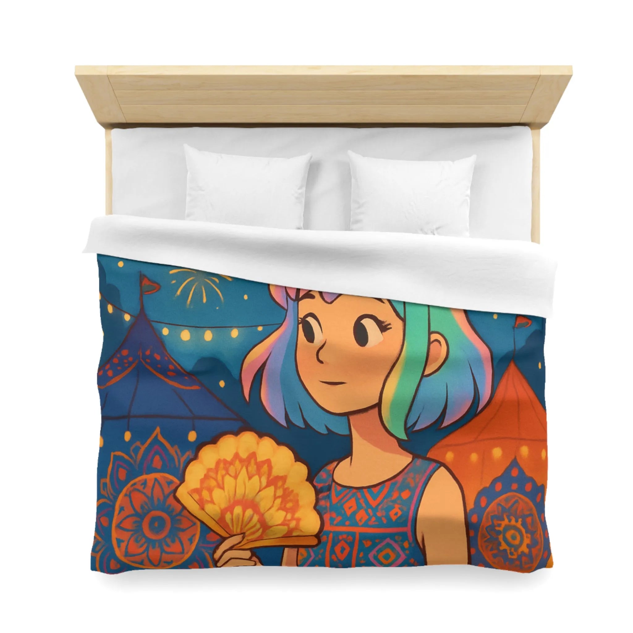 Housse de couette colorée avec motif de festival et feux d'artifice captivants