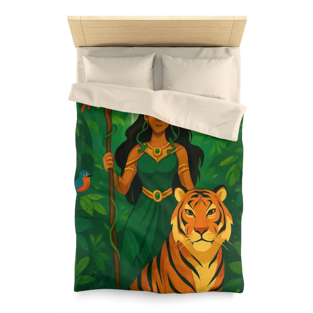 Housse de couette exotique avec tigre royal et gardienne mystique en forêt luxuriante