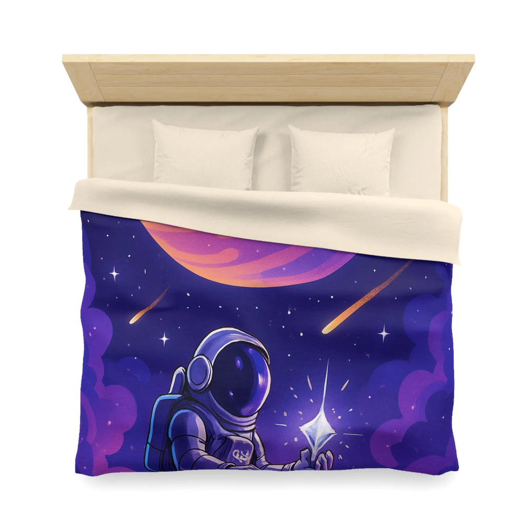 Housse de Couette Astronaute Galactique : Étoiles, Planète Rose, Ciel de Nuit Mystique
