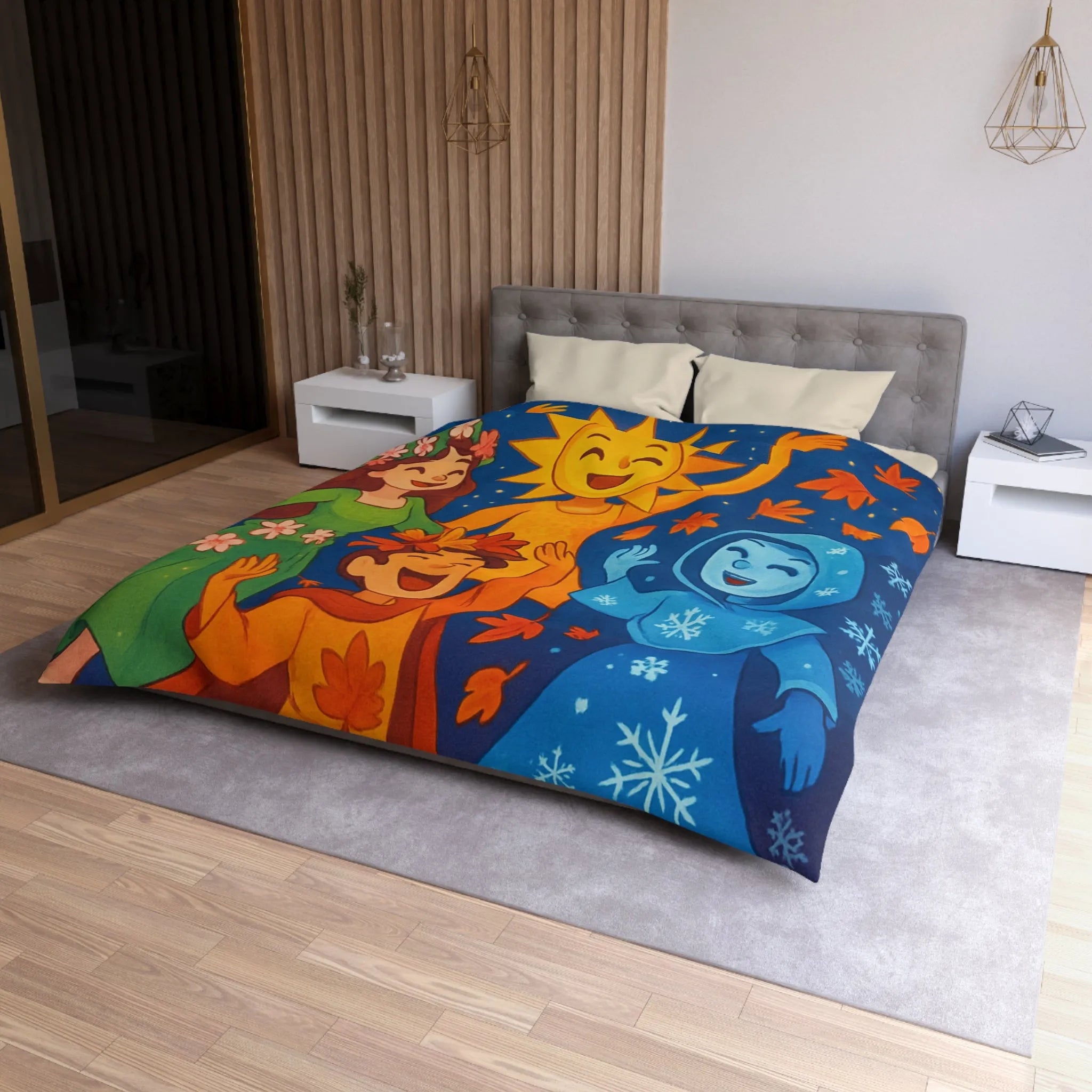 Housse de couette avec illustration festive des quatre saisons en harmonie colorée