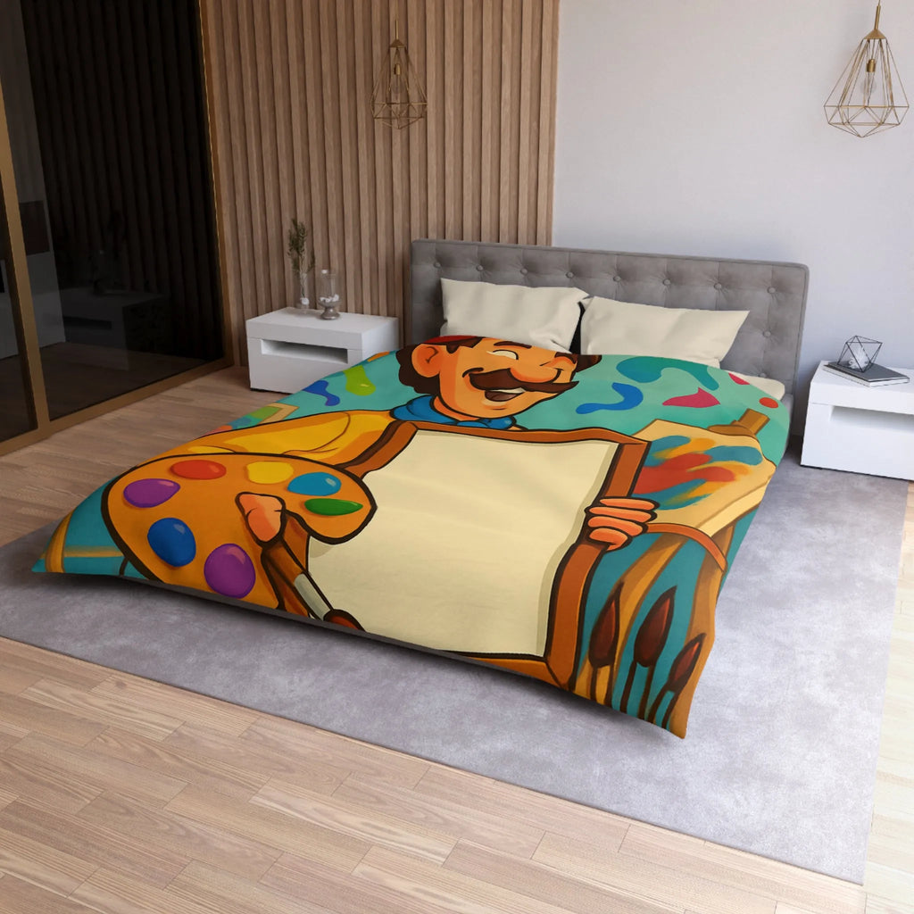 Housse de couette colorée artiste, palette vibrante, design créatif pour chambre inspirante