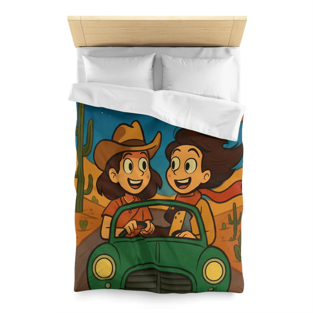 Ensemble Road Trip Enfants Désert Nuit Étoilée Voiture Verte Amusante Illustration Vintage