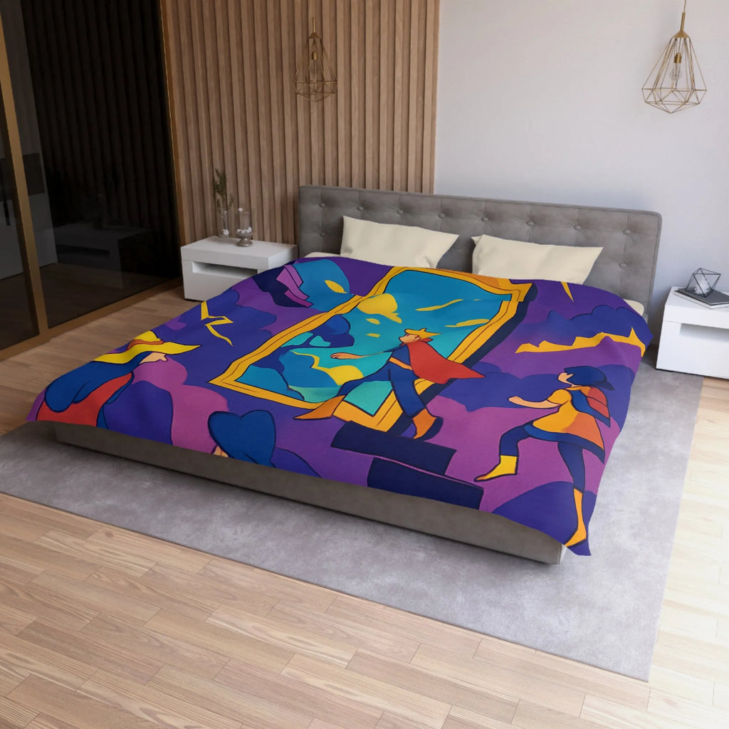 Housse de couette aventure magique avec personnages et miroir vers un monde fantastique