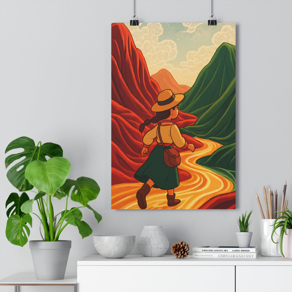 Poster décoratif aventure onirique couleurs chaudes vibrantes salon moderne exploration ambiance rêve unique qualité