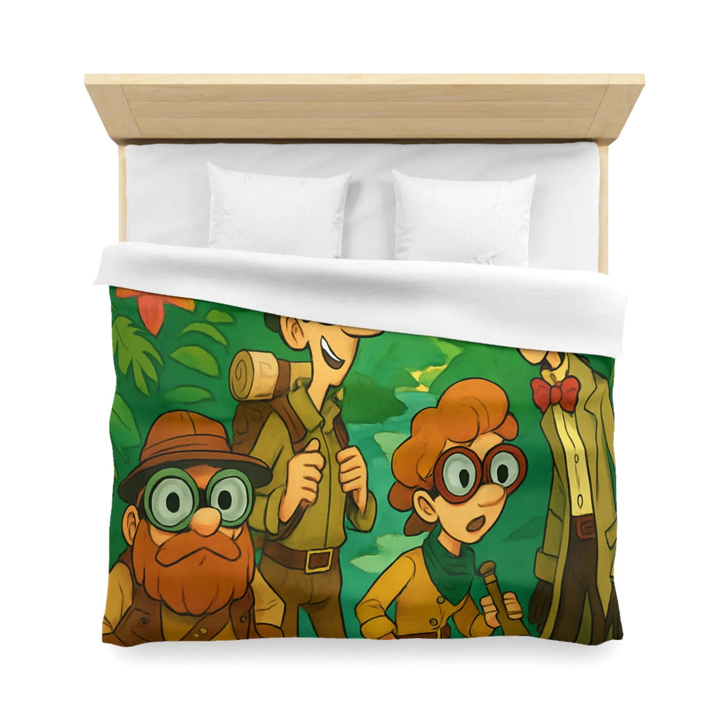 Housse de couette jungle colorée avec explorateurs, perroquet et singe aventureux