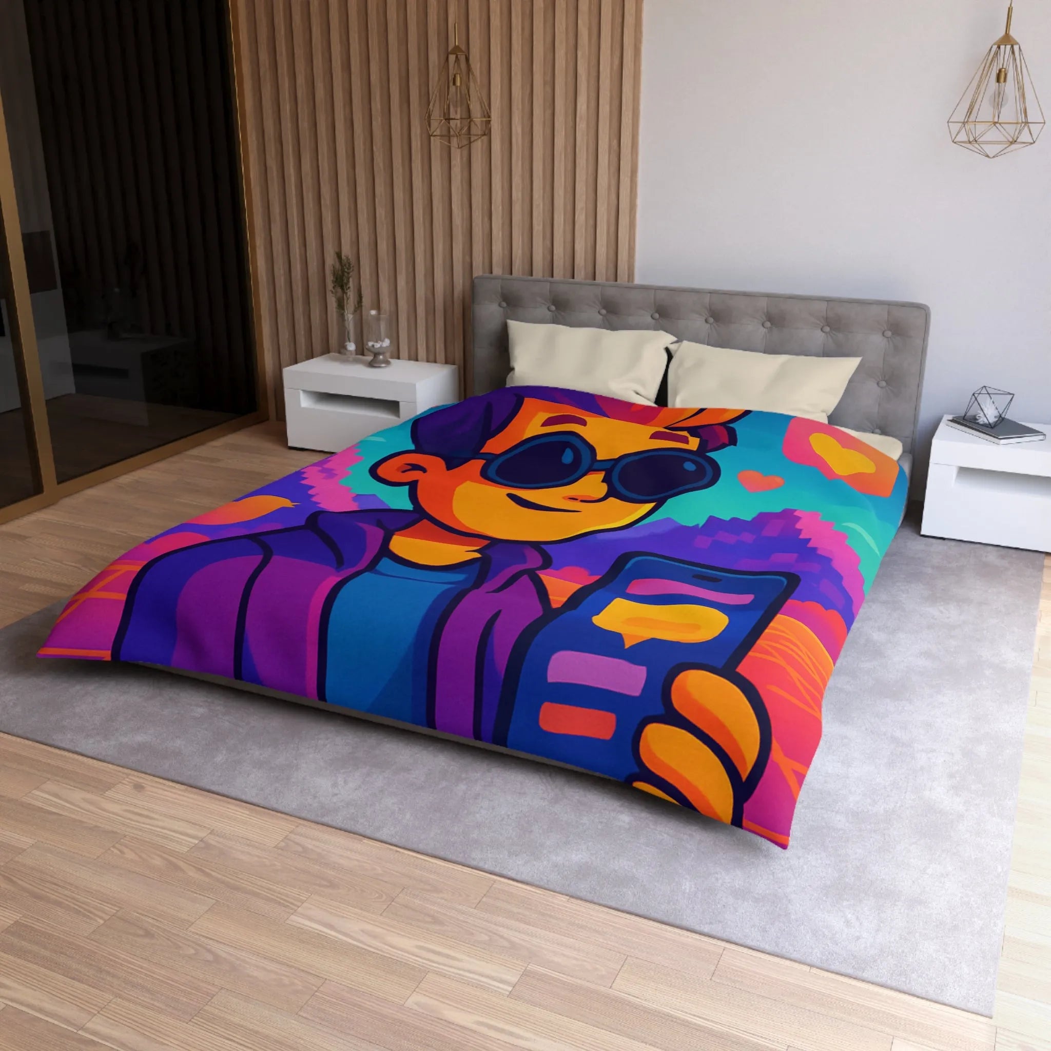 Housse de Couette Idéale pour Chambre Moderne avec Motifs Numériques Abstraits et Colorés