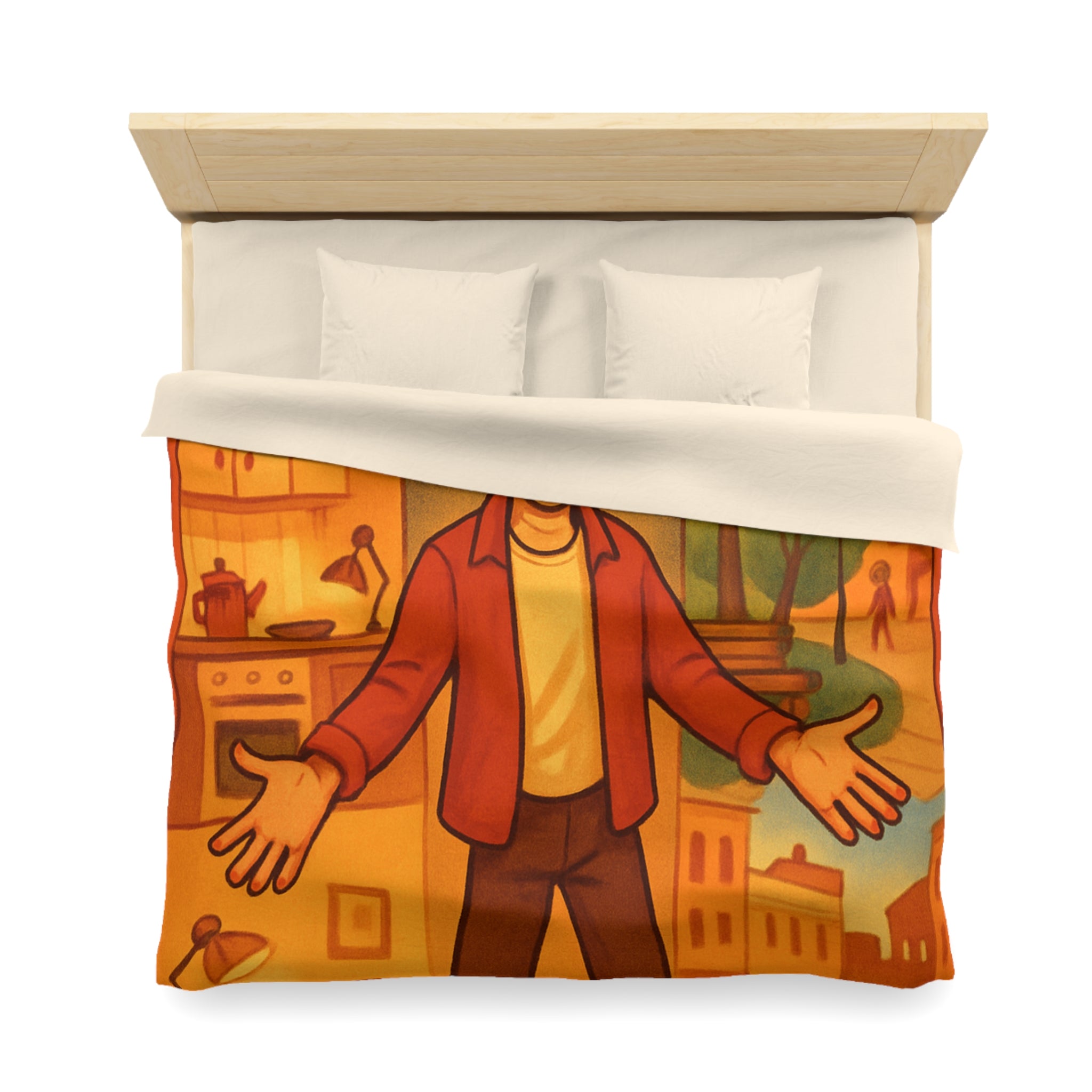 Housse de Couette Théâtrale avec Scène d'Intérieur et Extérieur Ville Colorée
