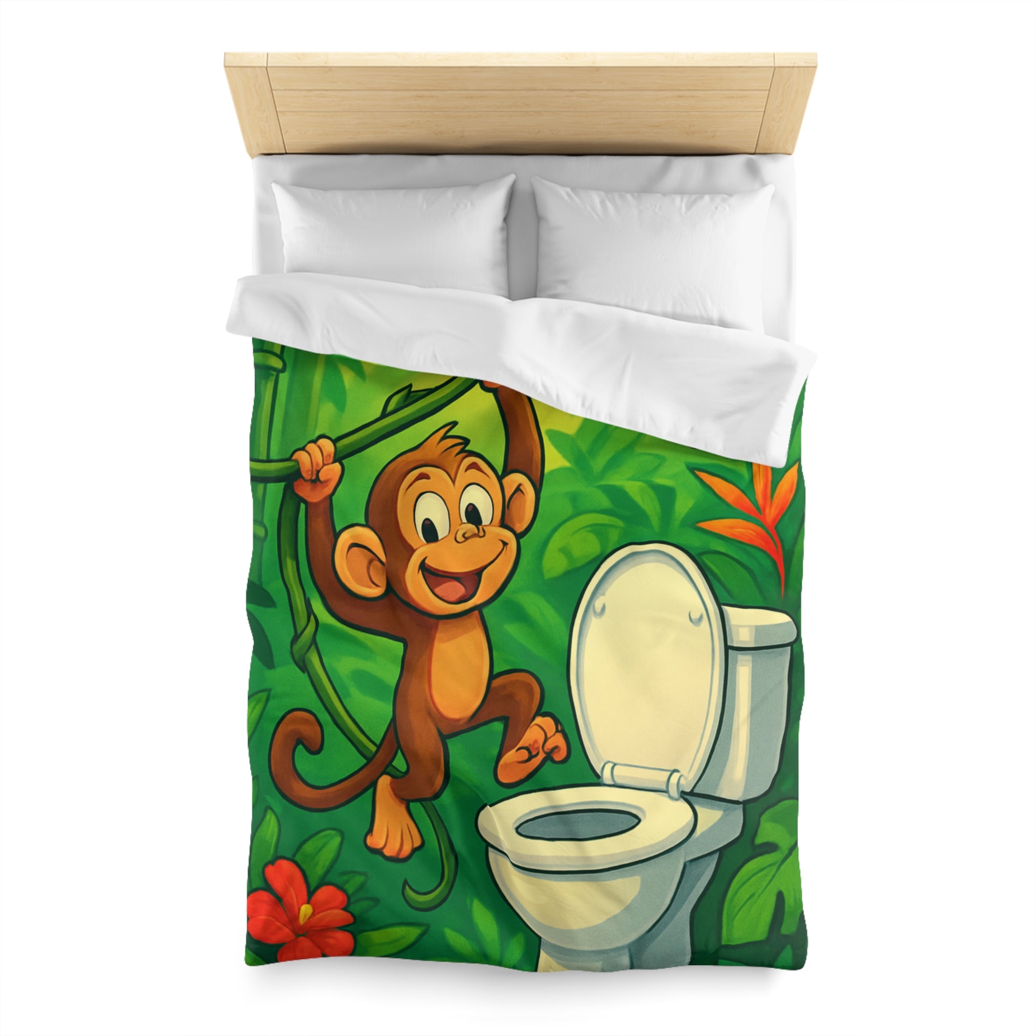 Housse de couette pour enfants avec singe joyeux et jungle colorée luxuriante
