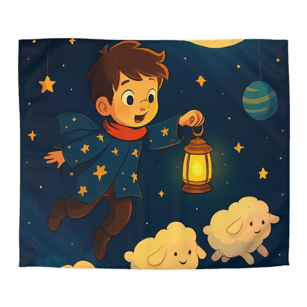 Housse de couette enfant rêveur avec étoiles, lune et moutons volants mignons